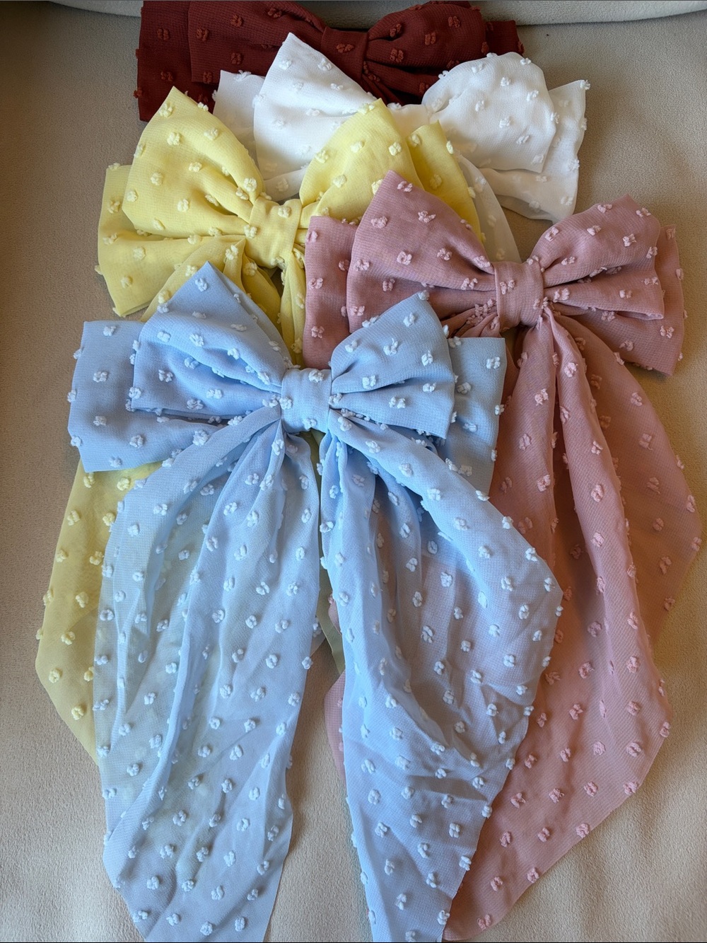 Chiffon Textured Oversized Hair Bows Bundle of 5 NWOT